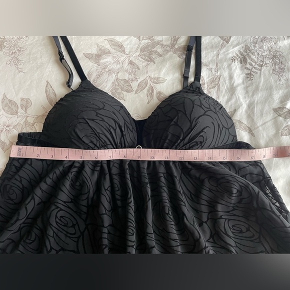 Ambrielle Black Velvet Floral Burnout Babydoll Sheer Slip Dress Top Large Goth - Picture 8 of 9